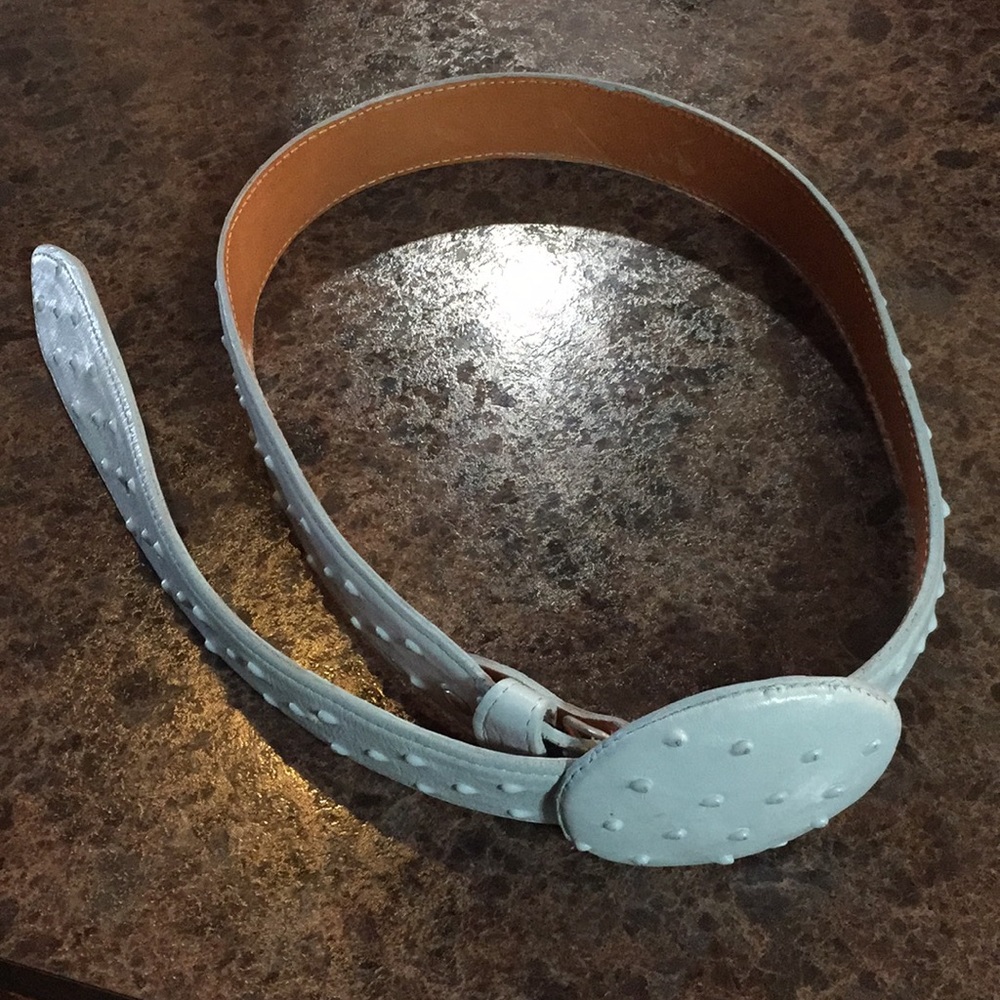 Blue ostrich leather belt